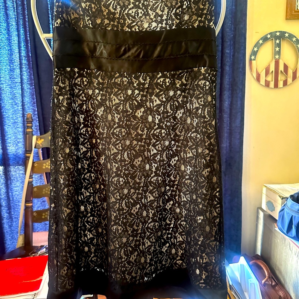 Black lace formal empire waist dress